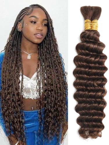 100 Percent Human Braiding Hair For Boho Braids Color #4 No Weft 100g 2 Bundles 14Inch Deep Curly 12A Brazilian Virgin Human Hair Braiding Hair Full Bulk Human Hair for Braiding