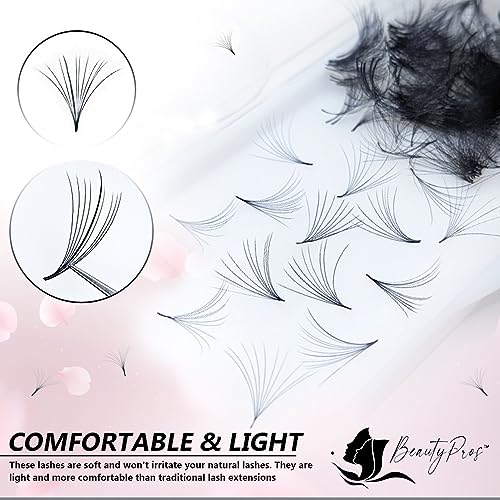 BeautyPros Professional Lash Extension Kit – Faux Mink Bundle 500 Lash Fans (8-17mm)- Premade Loose Fans base (0.05mm & 0.07mm) -Volume Lash Extensions Multiple Selection -Black (3D D Curl 12mm)