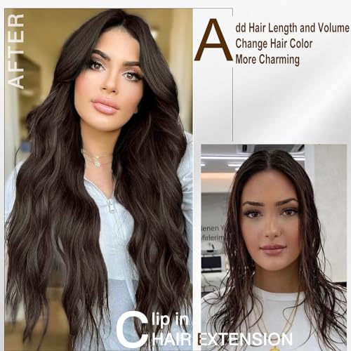 Clip in Hair Extensions Black Wavy Hair Extensions 16 Inch 4PCS Synthetic Hair Extensions Clip Ins Soft and Lightweight Hairpieces for Daily Wear