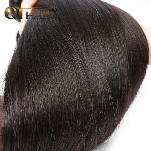 QTHAIR 16A Brazilian Straight Human Hair Bundles(28",100g,Natural Black) 100% Unprocessed Brazilian Virgin Straight Virgin Hair for All Women