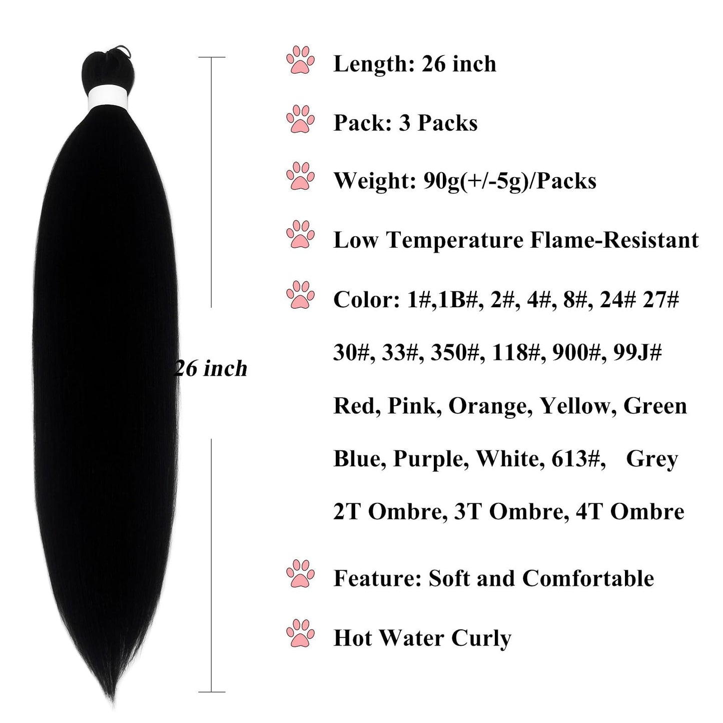 1B Black Braiding Hair Pre Stretched 26 inch Prestretched Braiding Hair Black Box Braids Synthetic Hair for Braiding Pre Sectioned Hypoallergenic Braiding Hair Extensions (3 Packs)