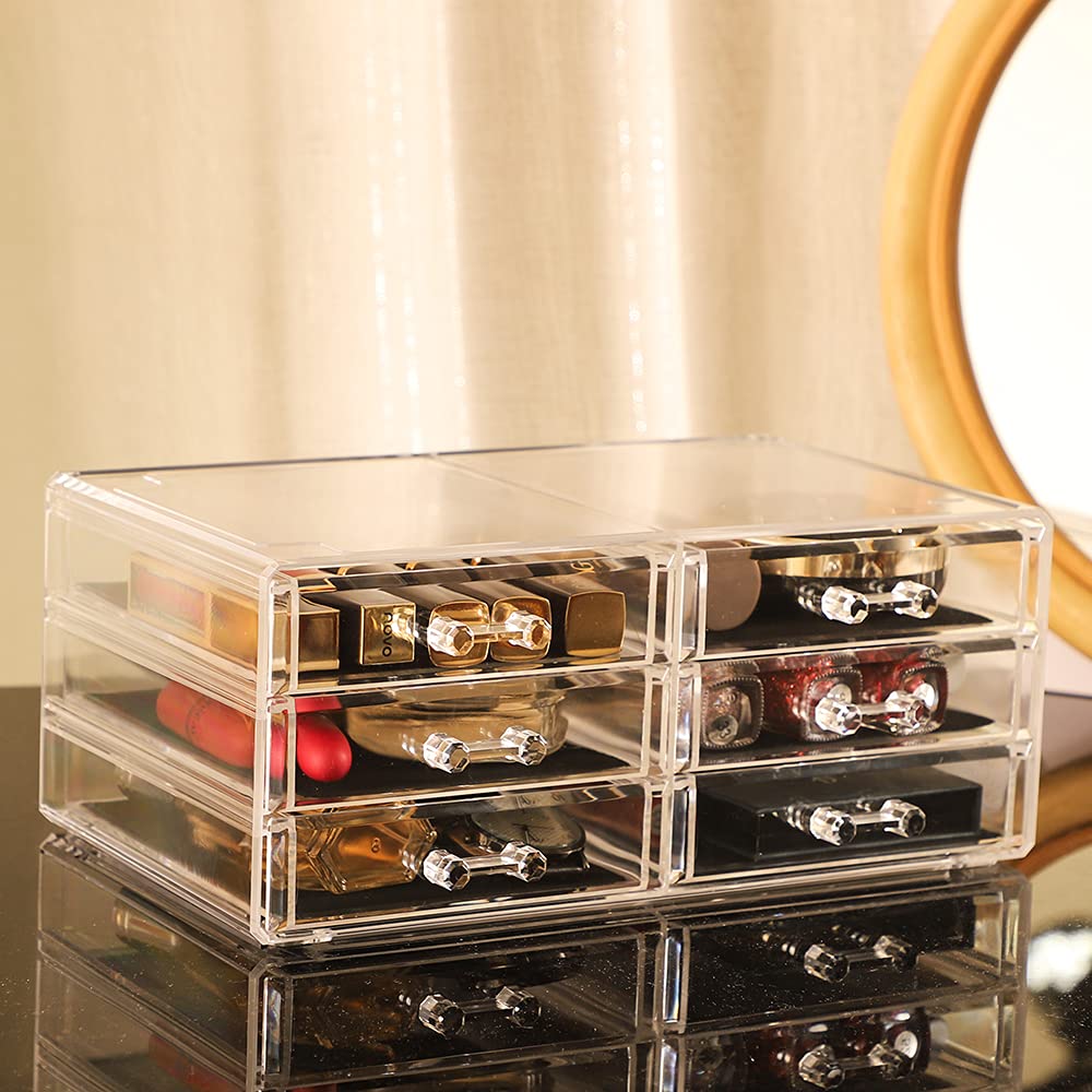 Desktop Storage drawers,Rectangular Desktop Drawers,Plastic Makeup Storage,Containers Bins With Drawers Desk Organization Pull Out Small craft Storage Case Box Cube,Pack of 1 (Clear, 6 Drawers)