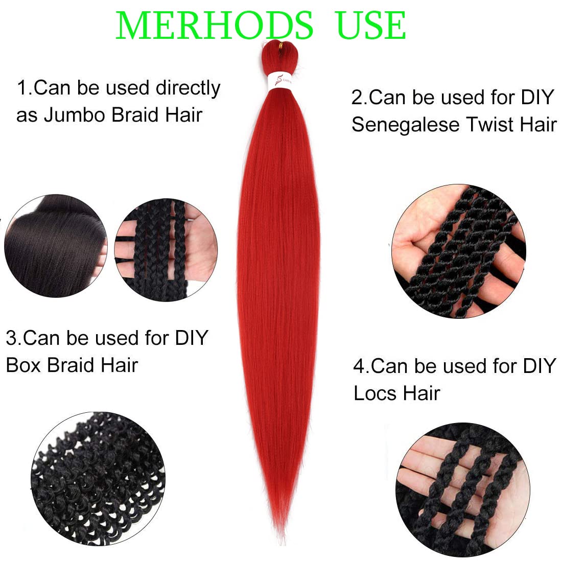 Pre Stretched Braiding Hair Extensions 30inch 8packs Professional Braids Hair Soft Yaki Straight Braid Hair Hot Water Setting Synthetic Crochet Hair (30inch,Red)