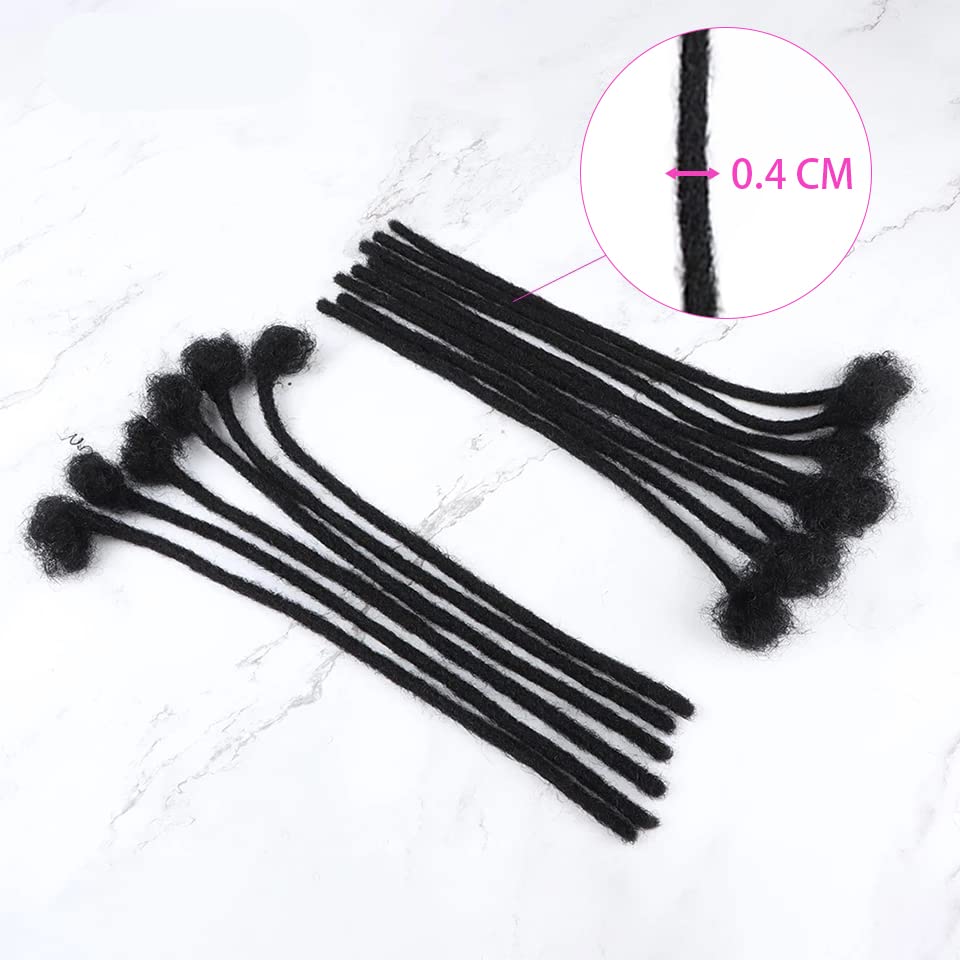 Dreadlock Extensions Human Hair 16 Inch 0.4cm Thickness 10 Strands Locs Extensions Real Human Hair, Natural Black for Women Men Kids Full Handmade Permanent Locs Can Be Dyed and Bleached