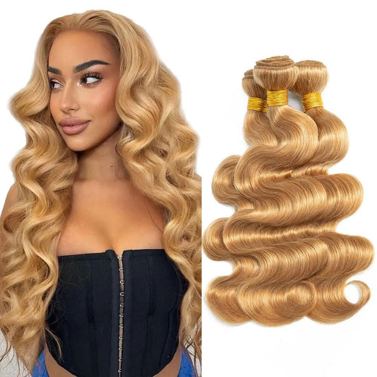 27 Human Hair Bundles Honey Blonde Body Wave Bundles Human Hair 8A Grade Brazilian Brazilian Virgin Hair 3 Bundles 10 12 14 Inch Color 27 Body Wave Human Hair Bundles