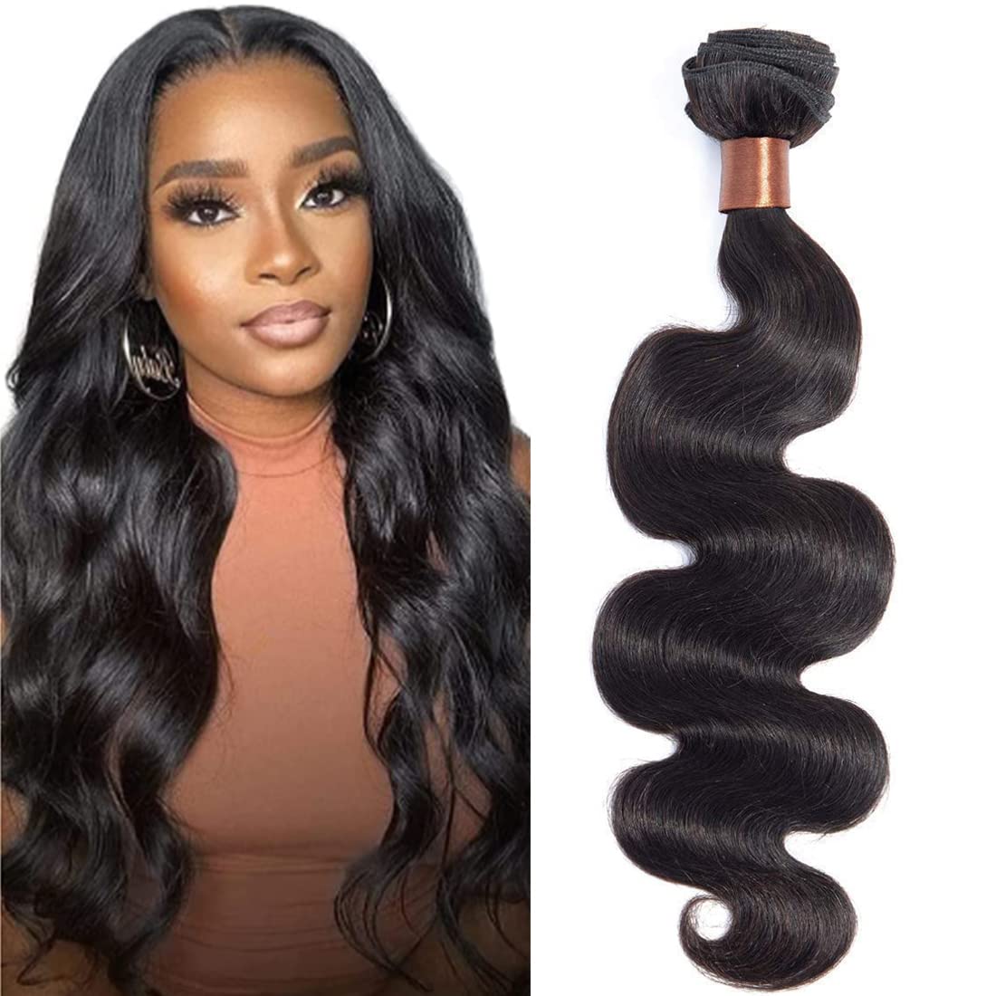ANGIE QUEEN Brazilian Virgin Hair Human Hair Body Wave One Bundle 100% Unprocessed Human Hair Weave Extention Nature Black Color (16)