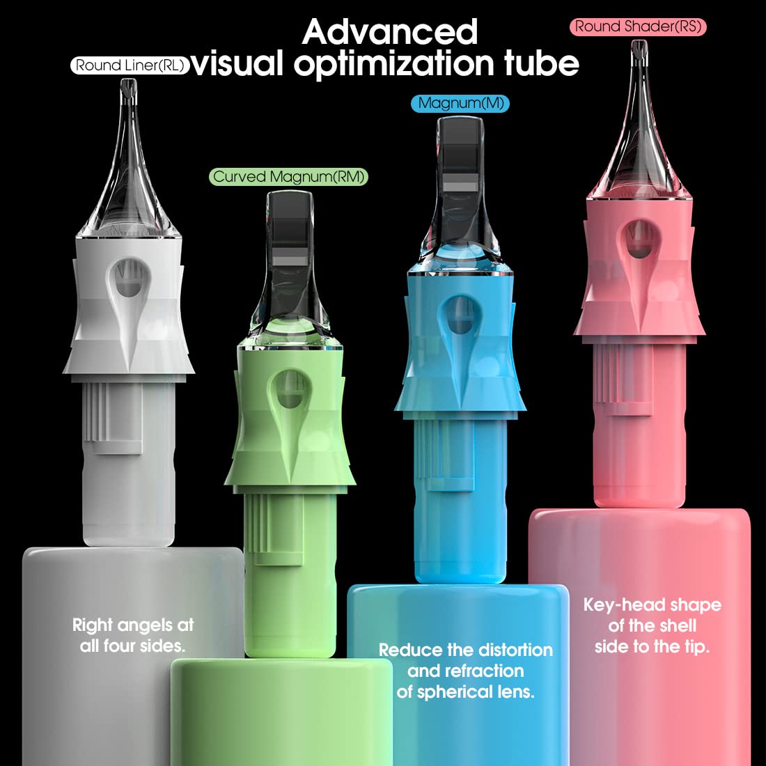 Dragonhawk Tattoo Needles Cartridges, 1005RLT Round Liner Tight Long Taper, 50 Count Needles Kit, Membrane Transparent for Pro Aritsts