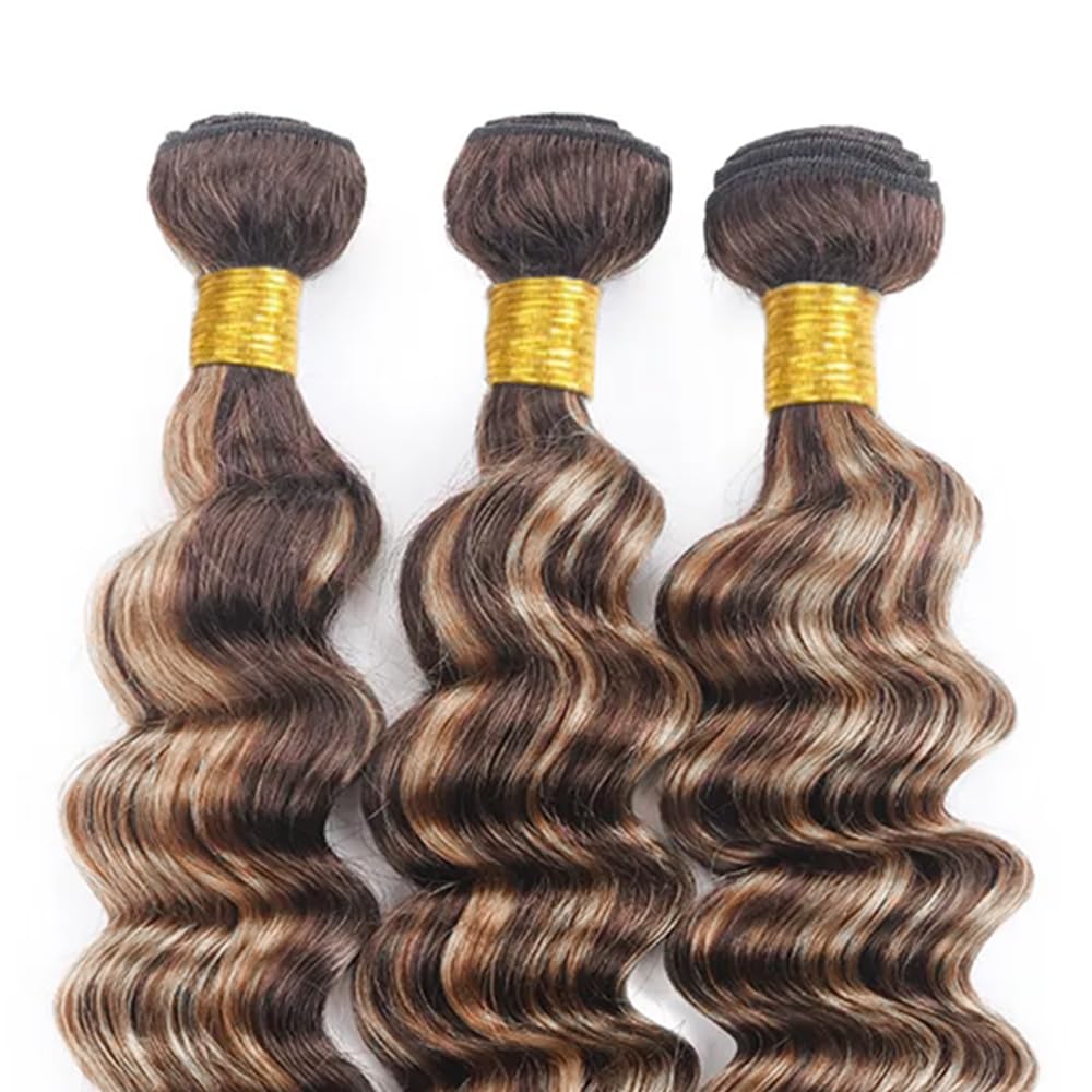 Fridnae Hair P4/613 Ombre Deep Wave Human Hair Bundles - Highlight Blonde, Two Tone Dark Brown Mixed - 14 Inch