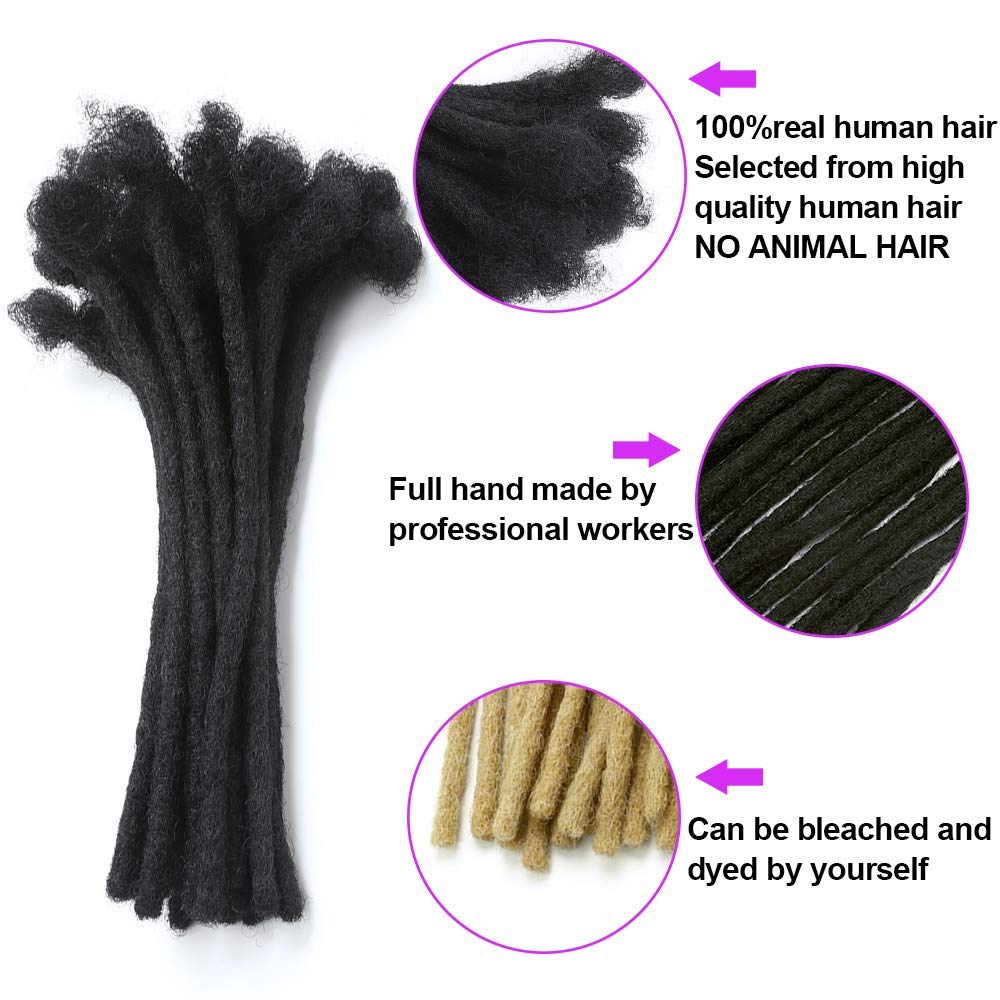 Dreadlock Extensions Human Hair 16 Inch 0.4cm Thickness 10 Strands Locs Extensions Real Human Hair, Natural Black for Women Men Kids Full Handmade Permanent Locs Can Be Dyed and Bleached
