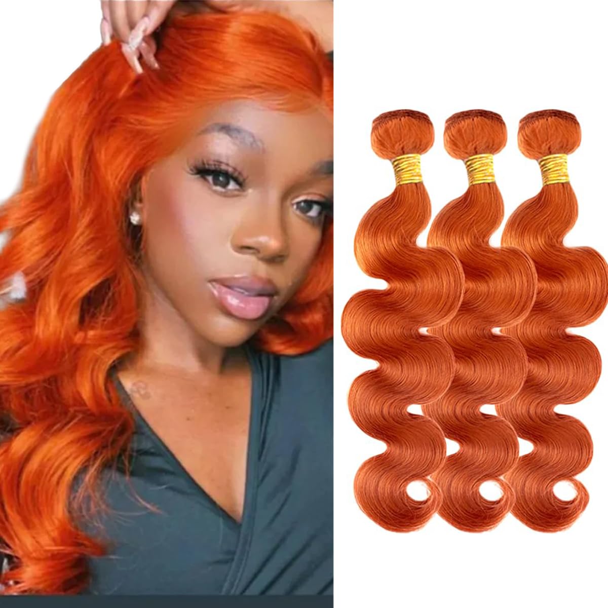 Ginger Orange Human Hair Bundles Color 350 Body Wave Hair Extenisons 16 16 16 Inch Grade 8A Brazilian Virgin Remy 3 Bundles Double Weft Soft Real Hair Weave