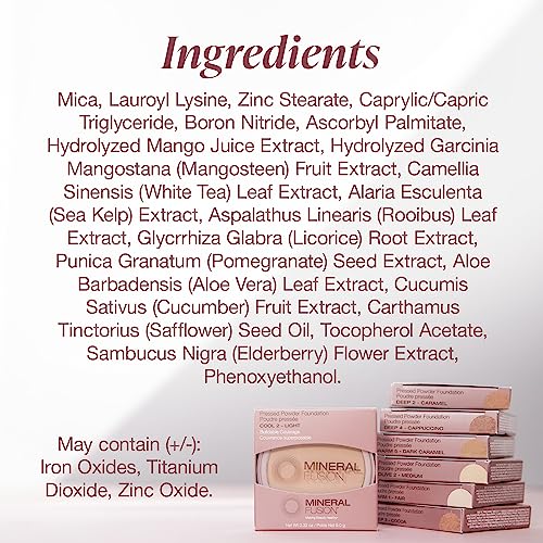 Mineral Fusion Pressed Powder Foundation, Cool 2 - Fair/Med Skin w/ Pink/Red Undertones, Age Defying Foundation Makeup with Matte Finish, Talc Free Face Powder, Hypoallergenic, Cruelty-Free, 0.32 Oz