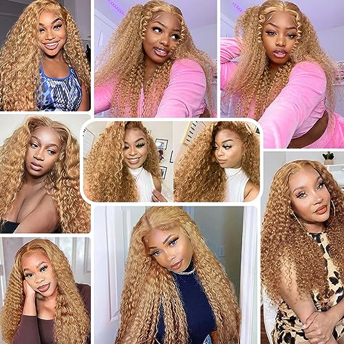 LadrXadr Hair #27 Bundles Honey Blonde Deep Wave Bundles Human Hair 18 20 22 inch 3 Bundles Color 27 Deep Wave Bundle