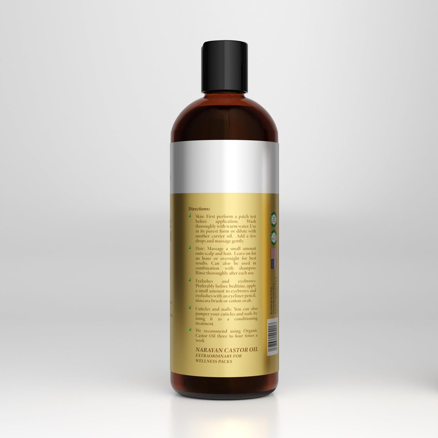 Narayan Organic Castor Oil (16 Fl Oz) — USDA Certified Natural Hexane & Cruelty Free Cold Pressed — For Hair Growth, Eyelashes, Eyebrows & Skin — Extraordinary for Wellness Packs — Includes Beauty Kit