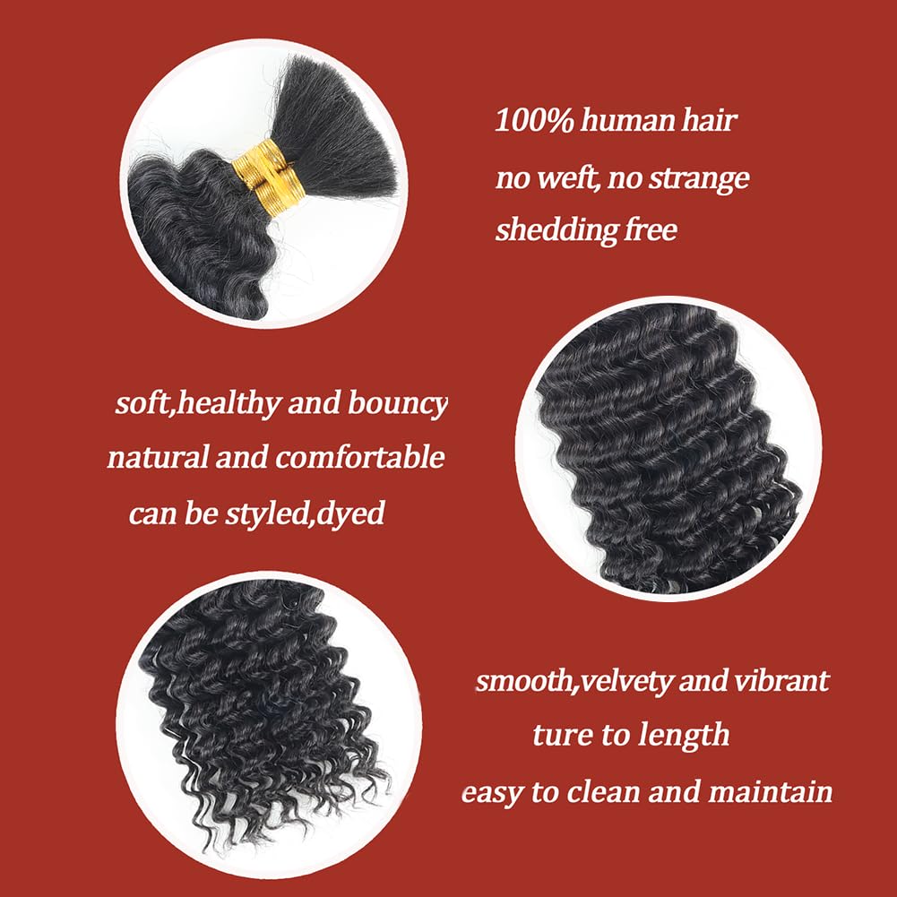 Deep Wave Bulk Human Hair For Braiding 100 Percent Human Braiding Hair For Boho Braids No Weft Brazilian Virgin Curly Human Hair Extensions（2 Braids Per of 1 pack 100g ）