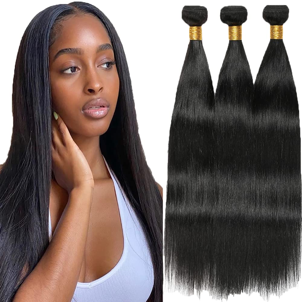 Human Hair Bundles Straight Bundles Hair 3 Bundles 100g Grade 8A Real Unprocessed Brazilian Virgin Hair Natural Color Human Hair 16 16 16 inch