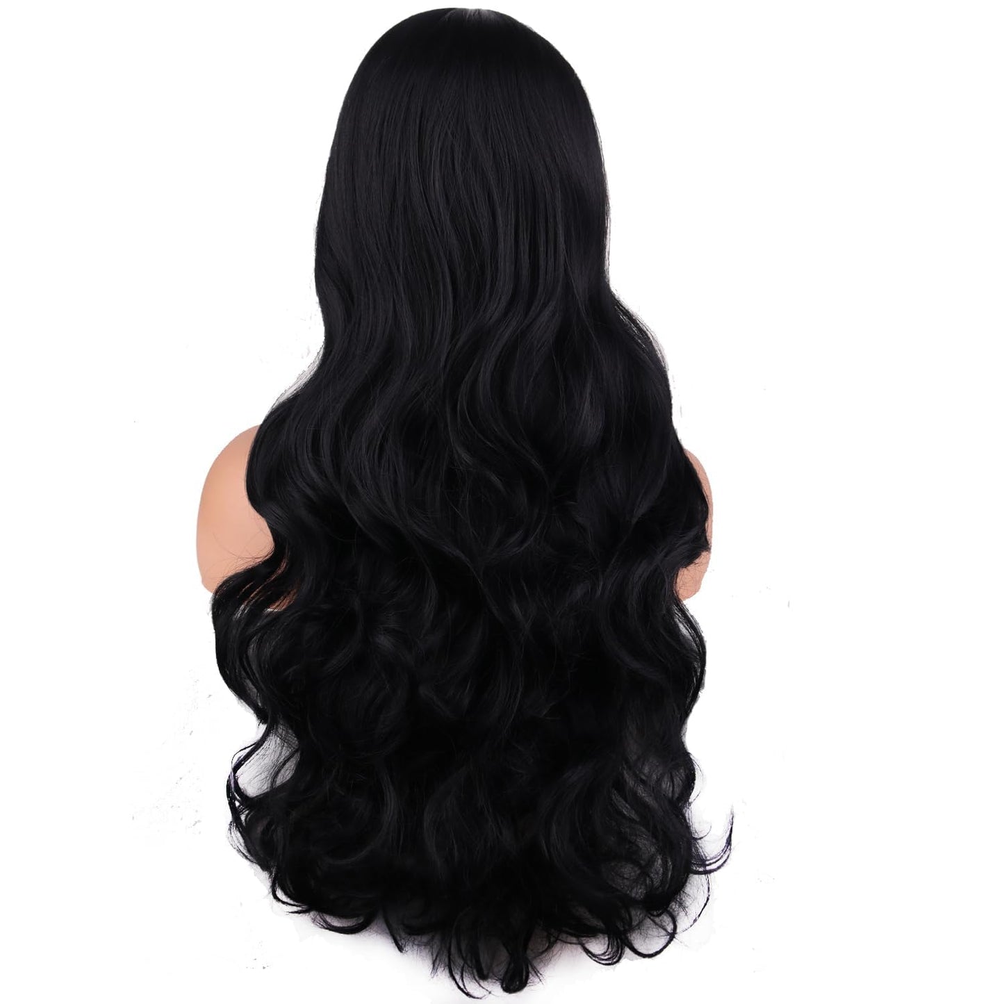 RightOn Black Wig Long Wavy Black Wigs for Women Daily Party Hairnet Include