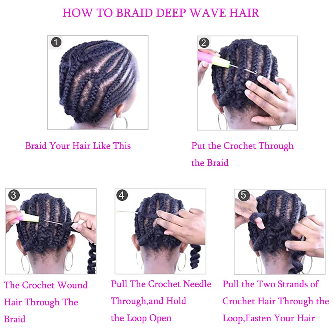 24 inch Ocean Wave Crochet Hair Deep Wave Twist Crochet Hair Extensions Curly Braiding Hair 3 packs Long Wavy Water Wave Braids For Women Synthetic Crochet Braid Hair (24 inch, Pink)