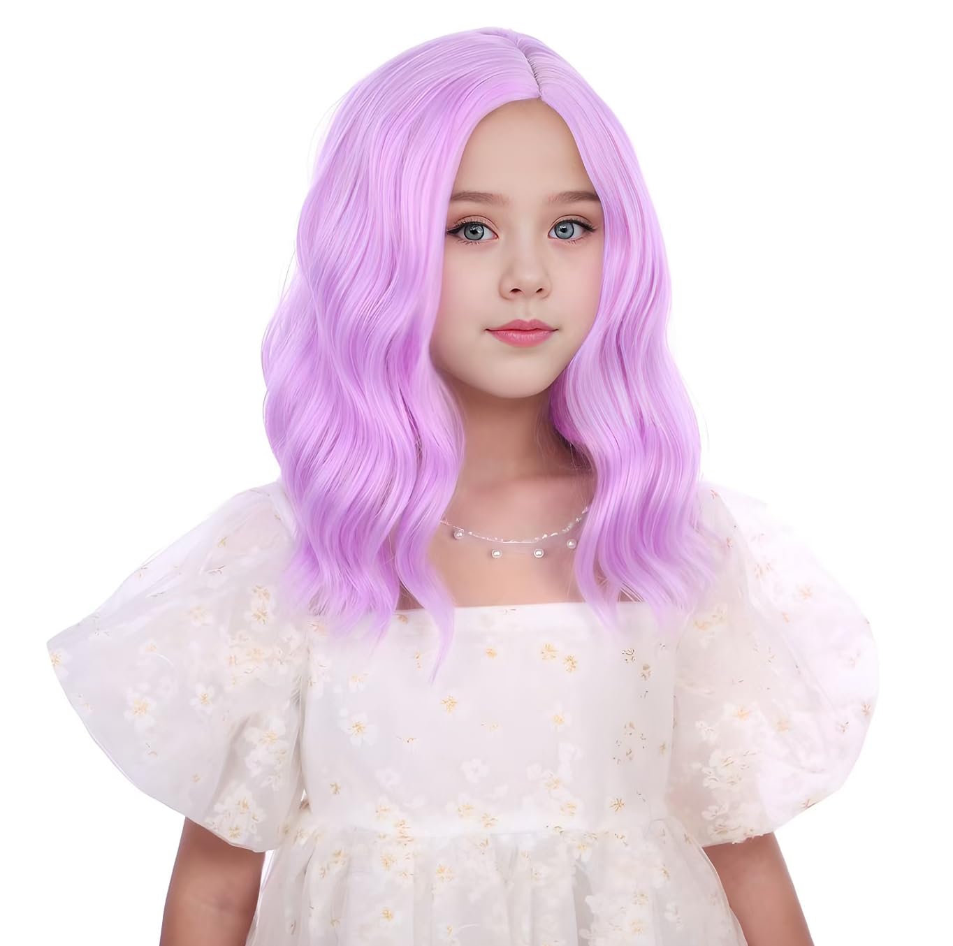 DUDUWIG Kids Light Purple Wig Girls Short Bright Purple Wavy Curly Wig Children Side Part Wigs Heat Resistant Synthetic Wigs with Cap