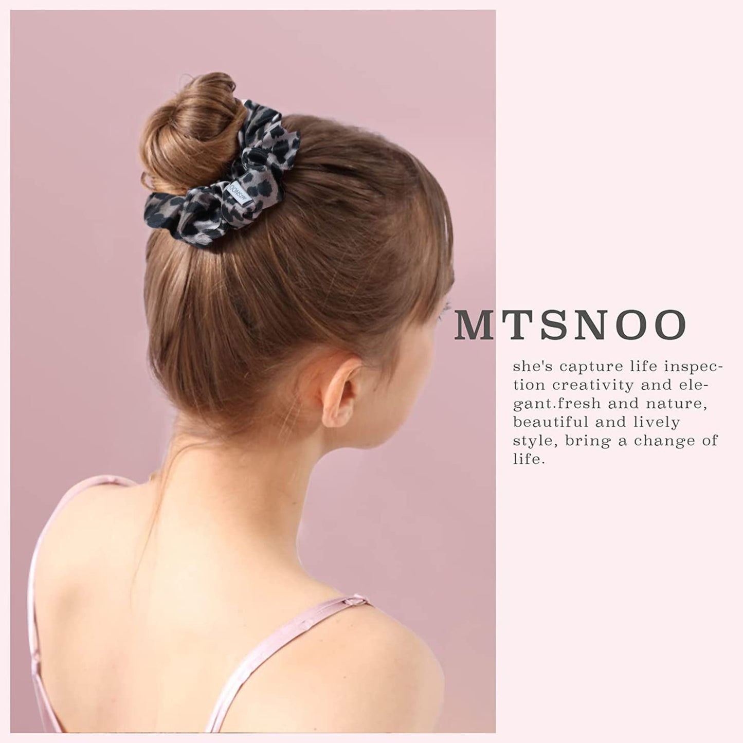MTSNOO Silk Scrunchie for Hair Sleep, 100% Pure 22 Momme Mulberry Silk Scrunchies for Curly Hair with Elastic Band, 1 Pack, Black Leopard for Women & Girls