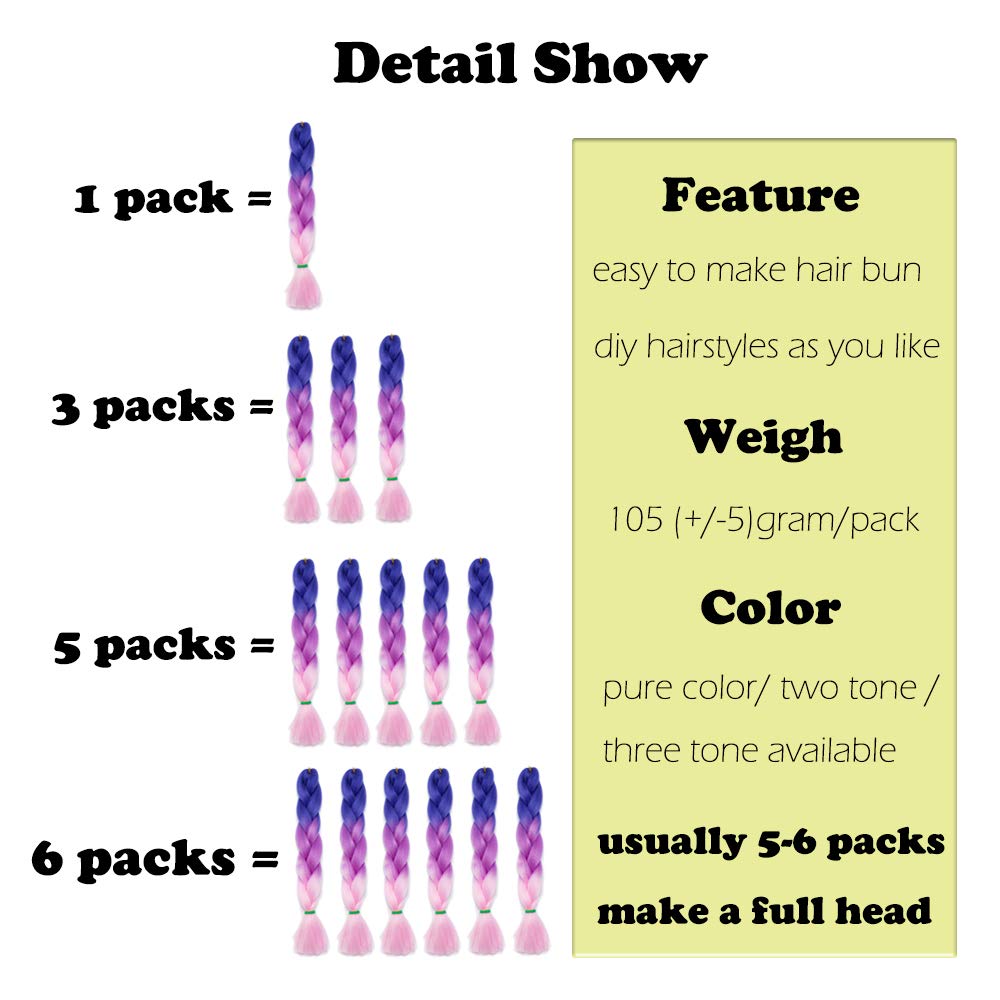 [3packs] 24” Ombre Jumbo Braiding Hair Extensions Multiple Tone Colorful Jumbo Box Braid Hair High Temperature Synthetic Twist Braiding Crochet Hair(24",black to light brown to ash blonde)
