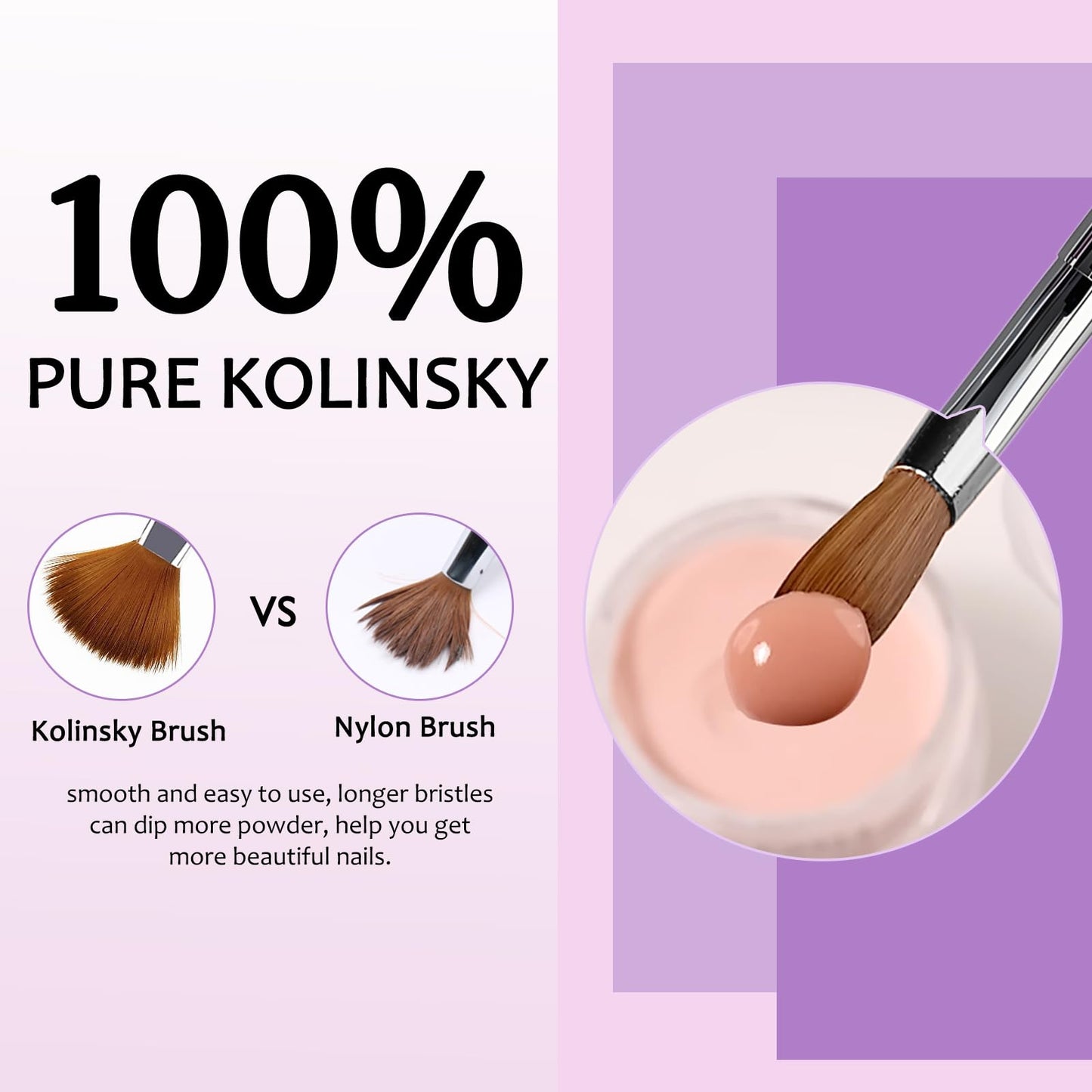 Acrylic Nail Brush Size 10-100% Kolinsky Nail Brushes for Acrylic Application - Acrylic Powder Brush for Nail Art - Nail Brush Acrylic for Professional Manicure DIY Home Salon (Gradient)