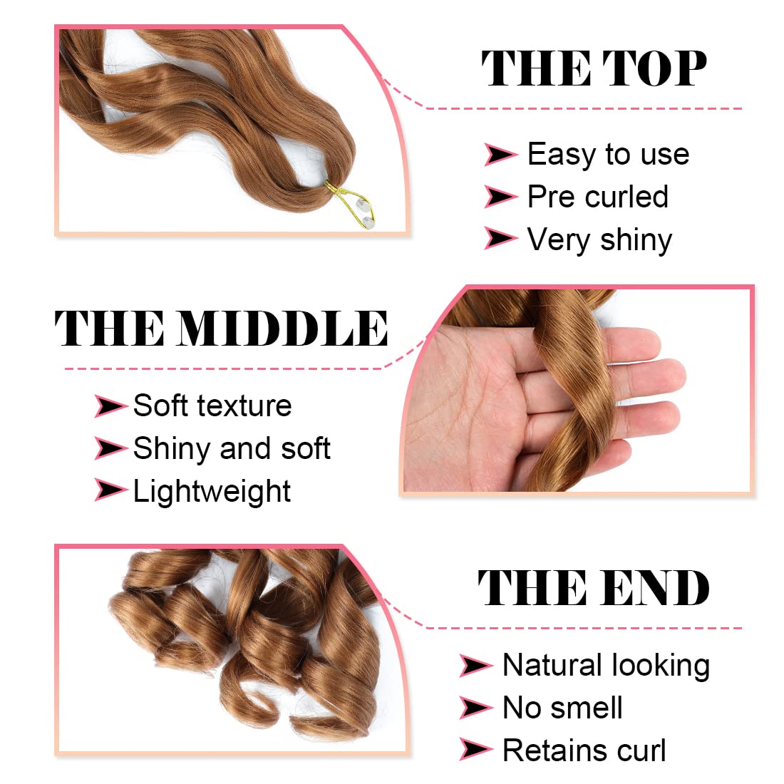 WIPPORYA Pre Stretched French Curly Braiding Hair 24 Inch 6Pcs Loose Wave Bouncy Braiding Hair Pre Stretched 100g/pack Yaki Curly Hair for Black Women Hair Extensions (#30)