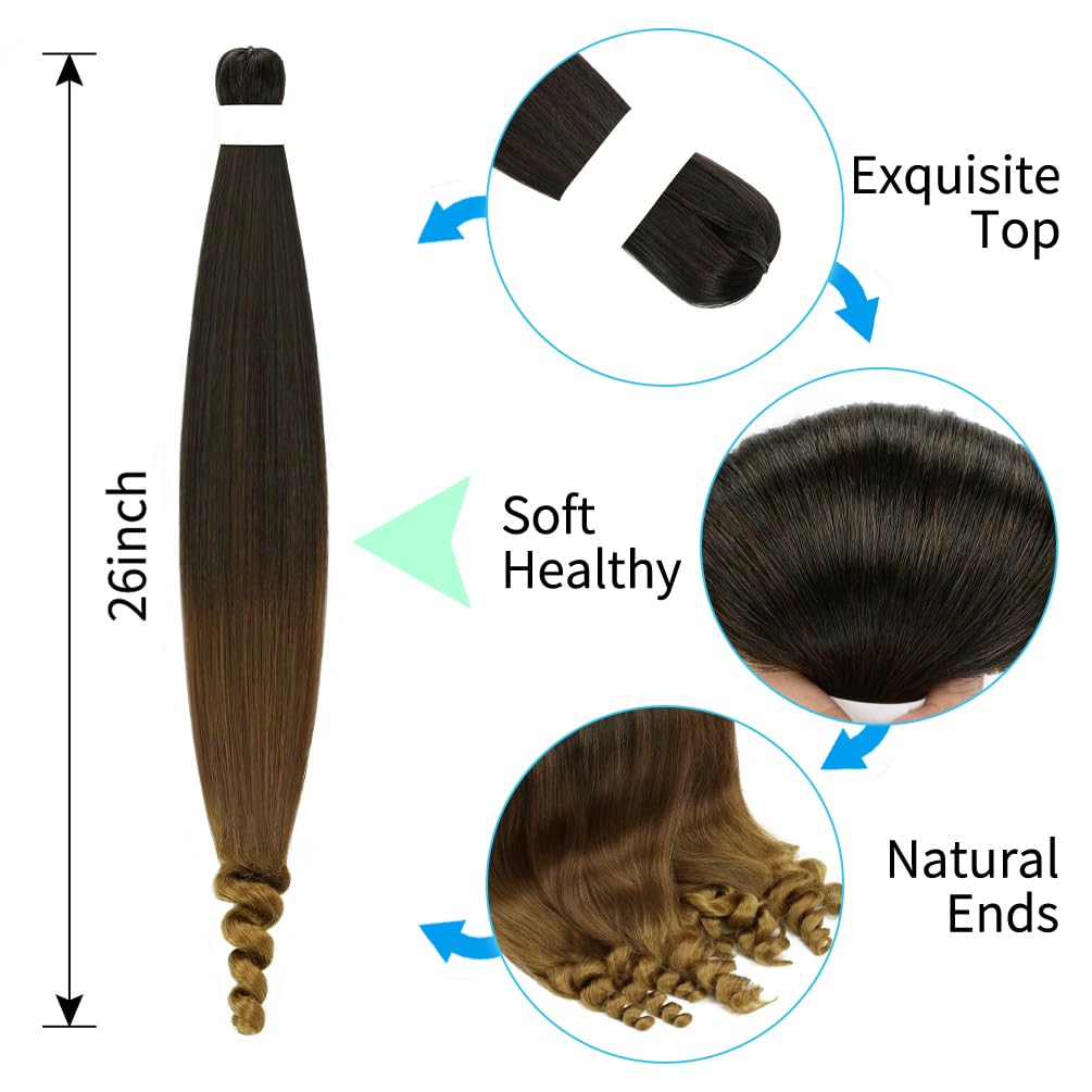 8 Pack Spiral Bump Braiding Hair Pre Stretched - 26" 90G/Pack Premium Pre Stretched Braiding Hair Extensions, Professional Itch Free Hot Water Setting Perm Spiral Bump Texture (1B/30/27)