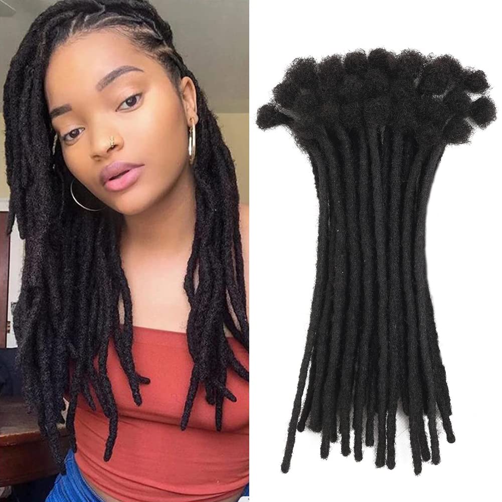 12 Inch 50 Strands Dreadlock Extensions for Women/Men 100% Handmade Loc Extensions Human Hair Can Be Curled and Bleached Dreads Extension with Needle(width 0.6cm natrual color)