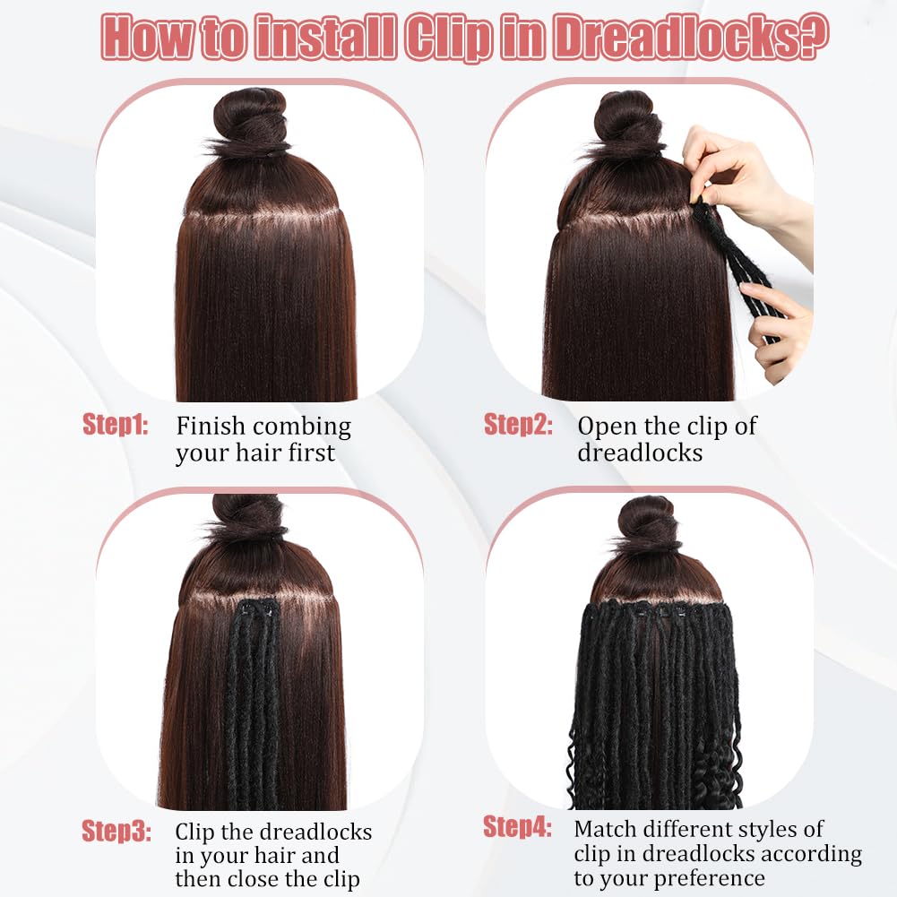 Ajsowju Boho Dreads Clip in Dreadlock Extension 5PCS 20 Strands Clip in Boho Dreadlock 24inches Thin Soft Dread Extenisons for Women (#350,Boho)