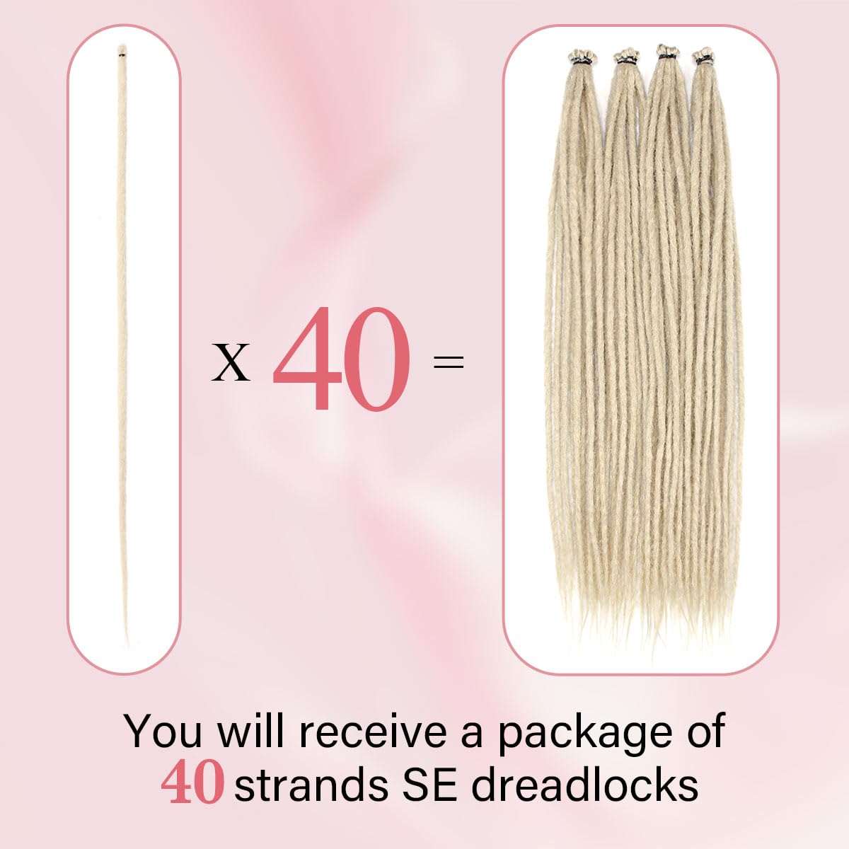 24 Inch 40 Strands Dreadlock Hair Extensions,Synthetic Hippie Single Ended Handmade Dreads,Thin 0.6cm Width Straight Reggae Style Dreadlocks for Woman,613 Blonde
