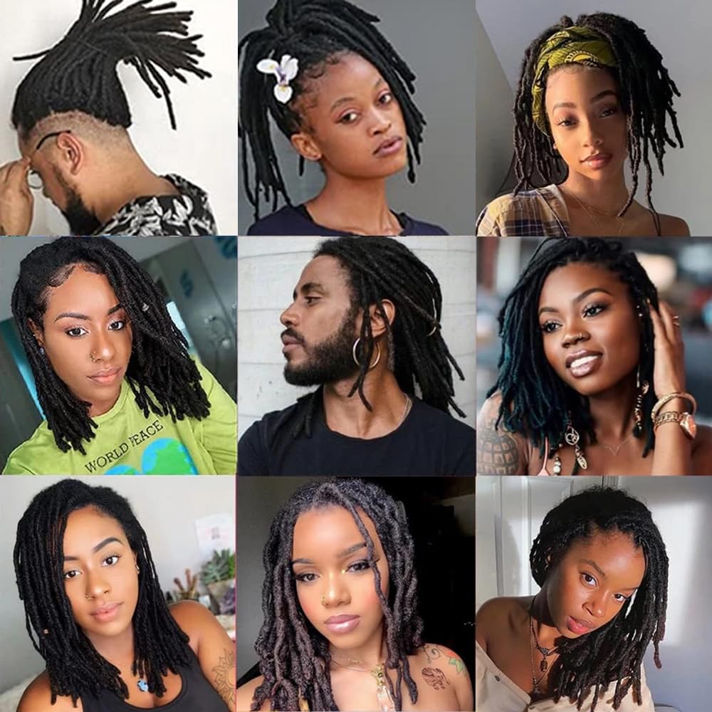 Dreadlock Extensions Human Hair 100% Human Hair for Man/Women/Kids Full Handmade Permanent Loc Extensions Can Be Dyed Bleached Curled Twisted Soft Dreadlocks (0.6cm Thickness 20 Inch 60 Strands, 1B)