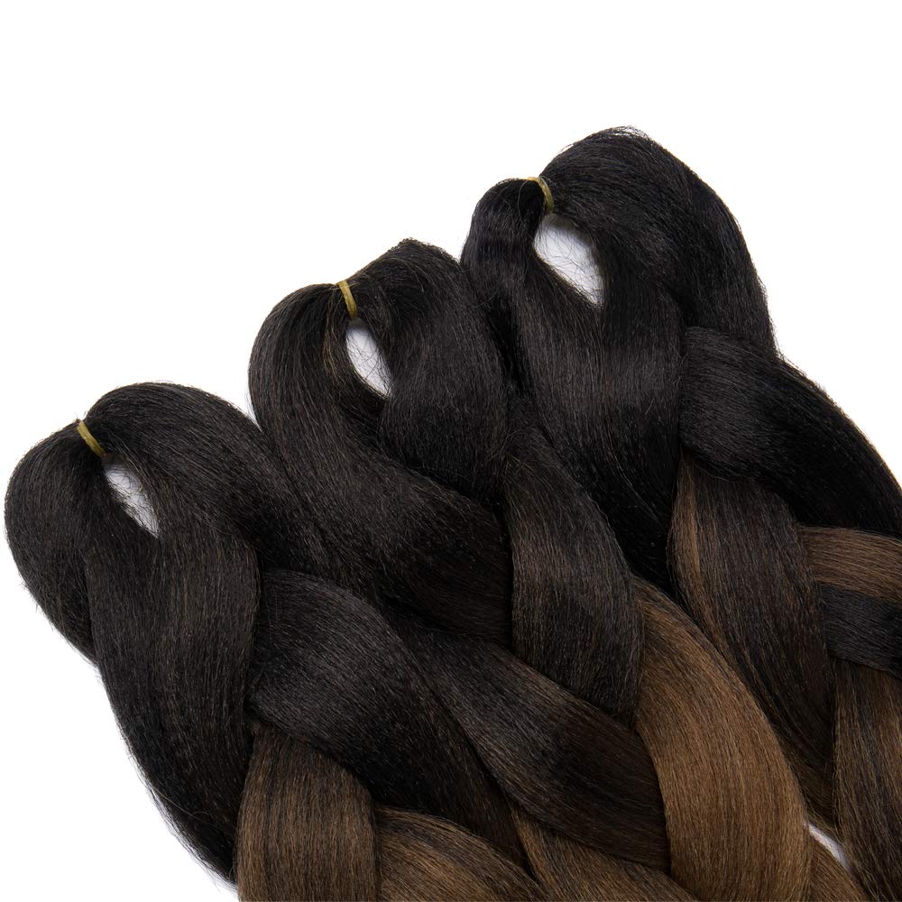 [3packs] 24” Ombre Jumbo Braiding Hair Extensions Multiple Tone Colorful Jumbo Box Braid Hair High Temperature Synthetic Twist Braiding Crochet Hair(24",black to light brown to ash blonde)
