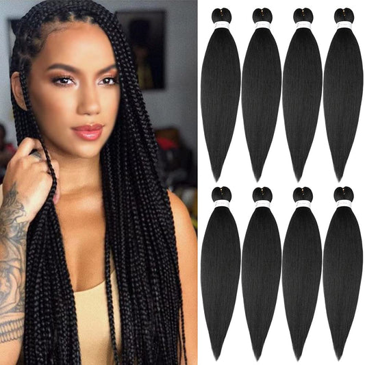 Pre Stretched Braiding Hair Natural Black Long Braiding Hair 32 Inch 8 Packs Braiding Hair Extensions Professional Synthetic Fiber Crochet Twist Braids(32inch,#1B)