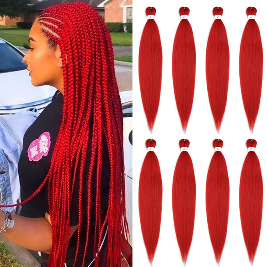 Pre Stretched Braiding Hair Extensions 30inch 8packs Professional Braids Hair Soft Yaki Straight Braid Hair Hot Water Setting Synthetic Crochet Hair (30inch,Red)