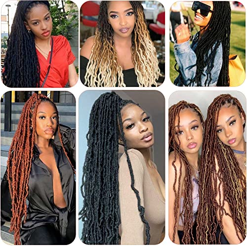 Ahrencan Faux Locs Crochet Hair,24 Inch 6 Packs Soft Locs Crochet Hair,Pre Looped Goddess Faix Locs For Black Women,Pretwisted Wavy Synthetic Locs Crochet Braids (24in,1B#)