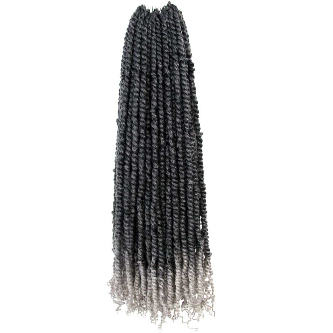 BOHOBABE Long Pre-Twisted Passion Twist Crochet Hair 36 Inch Pre-Looped Ombre Gray Braiding Hair 8 Packs Soft Bohemian Twists (T1B/Grey)