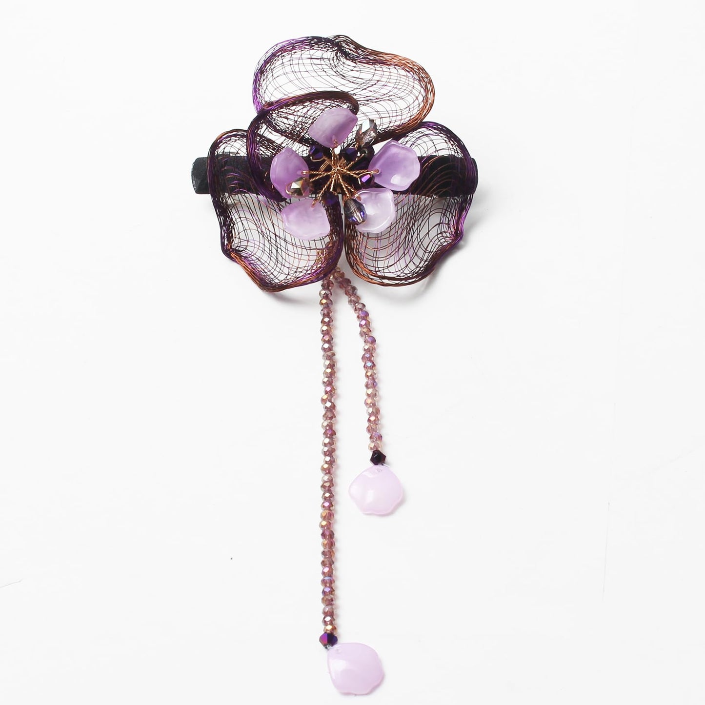 Mistofu 3.93Inch DIY Copper Wire Metal Hand-woven High-level design Barrettes Elegant Hair Accessories, Gifts for Women Girls (purple flower)