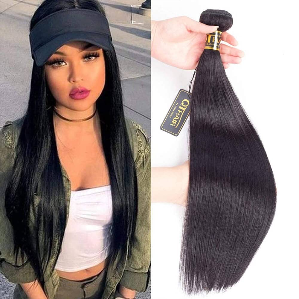 QTHAIR 16A Grade Brazilian Straight Human Hair Bundles 100% Unprocessed Brazilian Straight Human Hair Weave Natural (16", Hair Bundles)