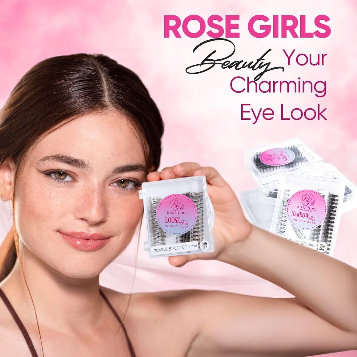 ROSE GIRL 500 Ultra Speed Promade Fans-Natural Look Handmade Volume Eyelash-Narrow Loose Eyelash 3D-16D C CC D Curl-False Lashes Extensions-Thickness 0.03~0.1mm-8~20mm Length(4D-C-0.07 (11 mm))