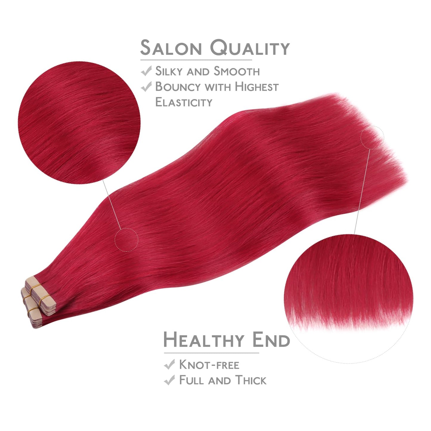 WENNALIFE Tape in Hair Extensions, 40pcs 60g 10 Inch Red Human Hair Straight Invisible Reusable Real Extensions