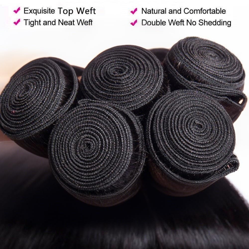 MIRONICA Straight Human Hair Bundles with Closure 26 28 30 + 24 Brazilian 3 Bundles Deals Human Hair with 4x4 Lace Closure Free Part 12A 100% Unprocessed Virgin Double Machin Weft Hair Extensions