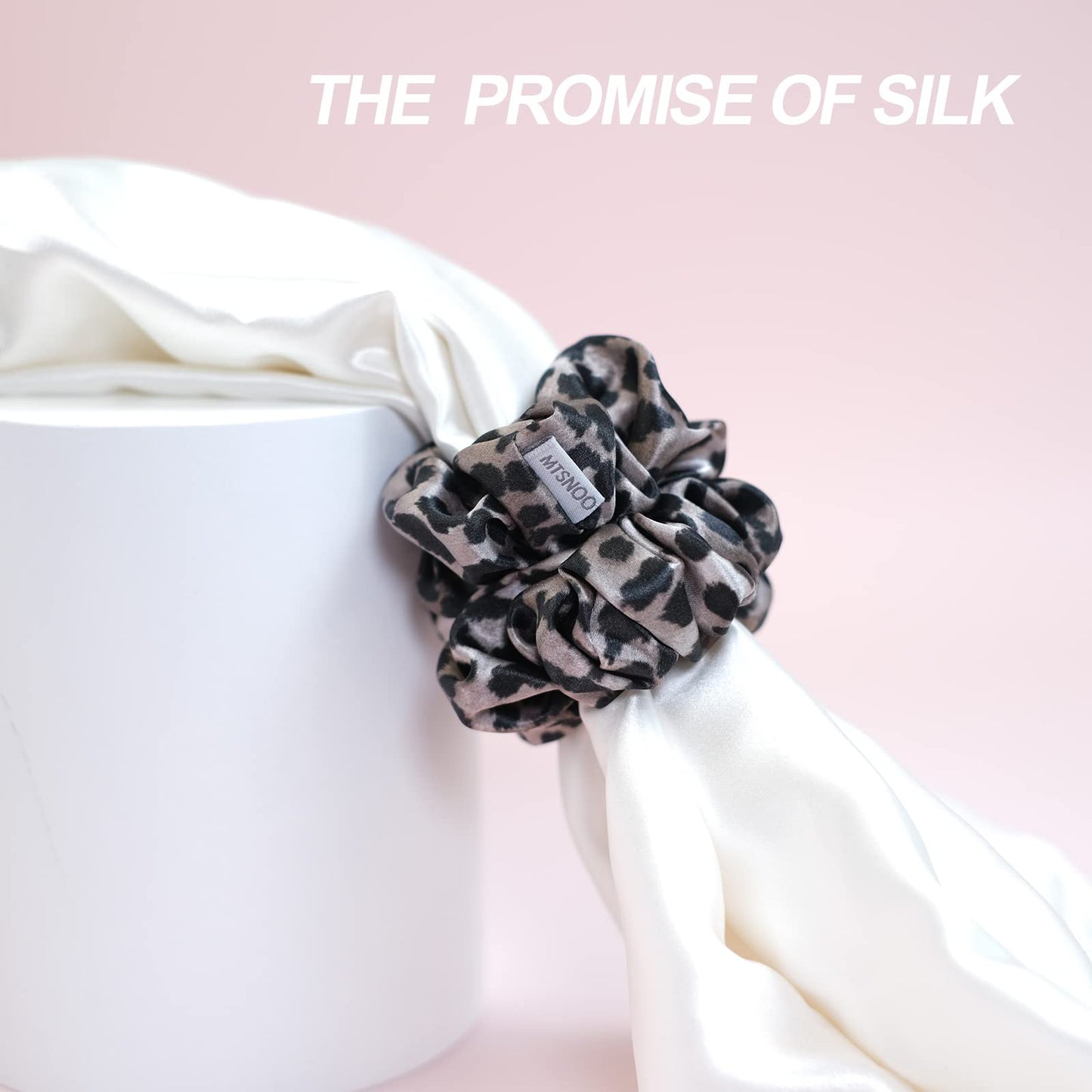 MTSNOO Silk Scrunchie for Hair Sleep, 100% Pure 22 Momme Mulberry Silk Scrunchies for Curly Hair with Elastic Band, 1 Pack, Black Leopard for Women & Girls