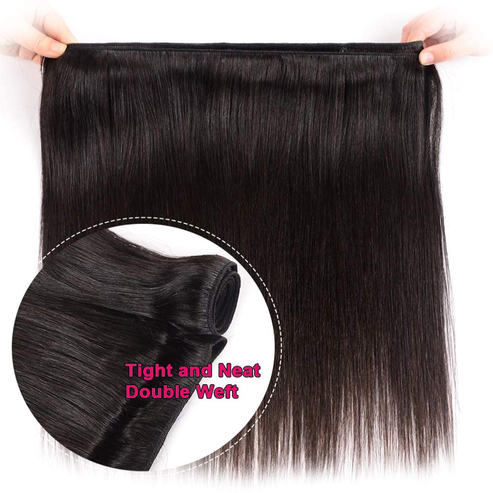 QinMei Brazilian Virgin Hair Straight 1 Bundle 100% Unprocessed Brazilian Straight Human Hair Weave Bundles Weaving Natural Black Color(16Inch，1Bundle）