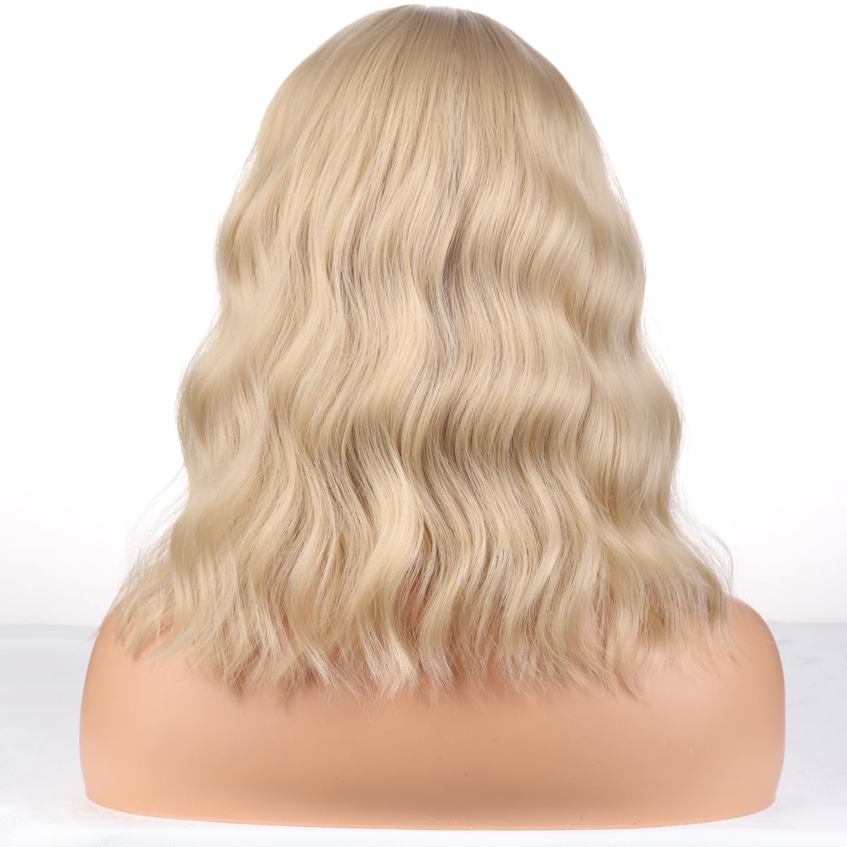 WTHCOS Blonde Wig For Women Short Curly Wavy Blonde Wig with Bangs Ash Blonde Bob Synthetic Wigs with Wig Cap (Ash Blonde)