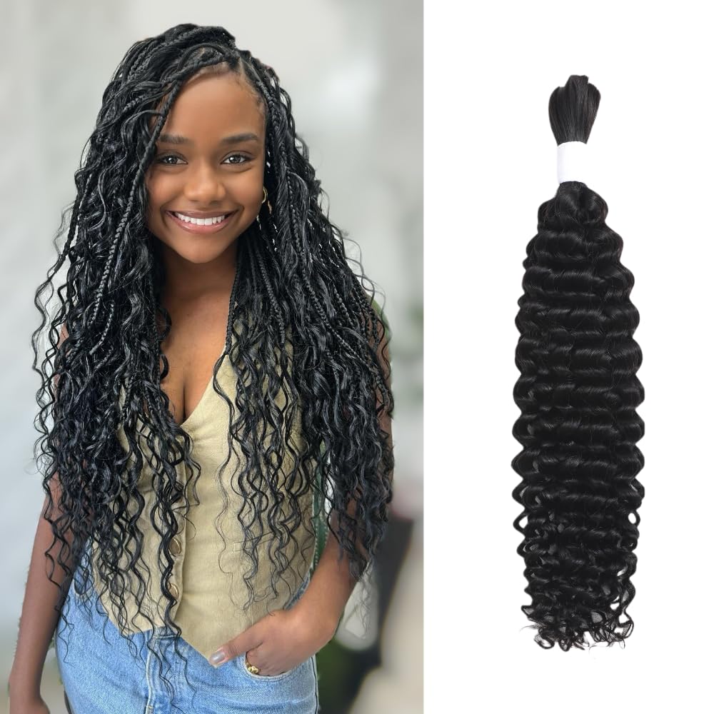 Human Braiding Hair for Boho Braids 1 Bundle 50g 18Inch Water Wave Human Hair Braiding Hair 12A Brazilian Virgin No Weft Hair Extensions for Bohemian Knotless Braids Bulk Human Hair for Braiding