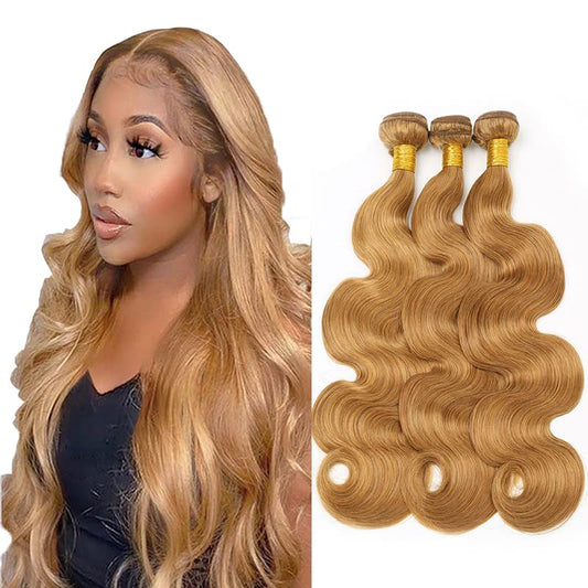 #27 Bundles Human Hair Honey Blonde Body Wave Bundles Brazilian Virgin Hair Samen Length 3 Bundles 22 22 22 Inch Blonde Body Wave Bundles Hair Extensions for Women 300g