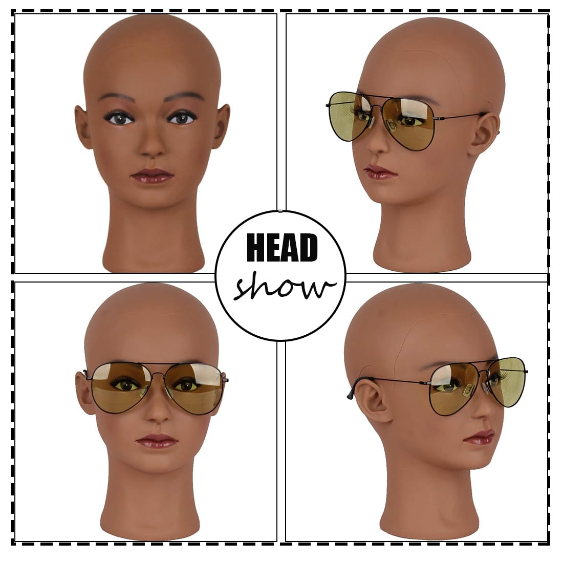 HAIRWAY Mannequin Head Bald Female Professional Cosmetology Training Head Bald Manikin Doll Head with Free T-pins Wigs Head Stand for Display(Dark Brown 21.5 Inch)