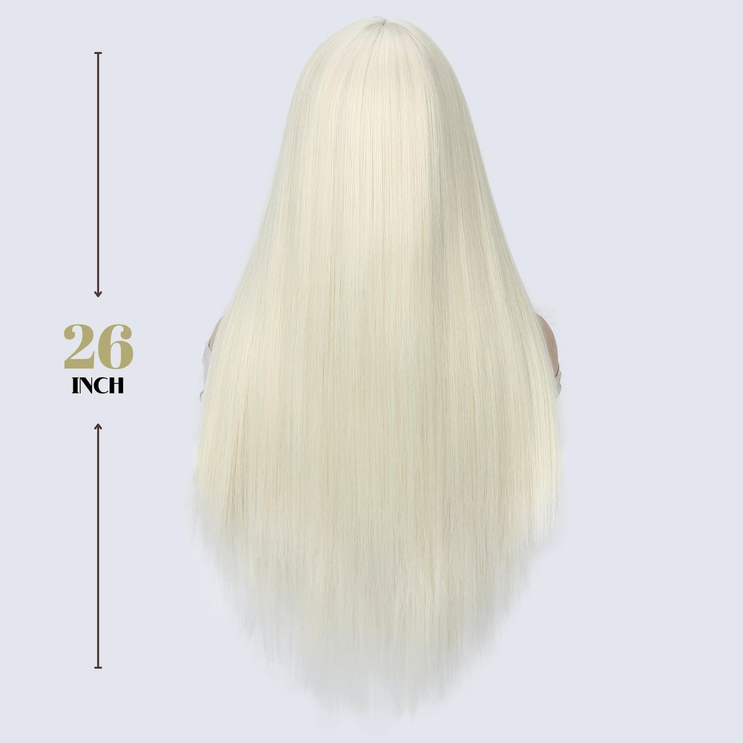 FANCEE Beige Wig with Bangs Long Straight Wig with Blunt Bangs for Women 26 Inch Synthetic Light Beige Blonde Wig with Layered Ends for Cosplay Halloween Party Daily Use