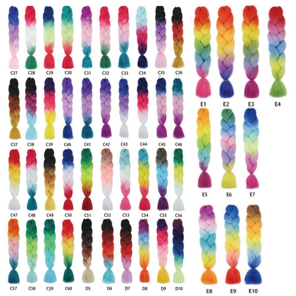 Xiaofeng Colorful Ombre Braiding Hair Extensions 24 Inch 3 Packs High Temperature Jumbo Crochet Braiding Hair for Box Twist Braids (24 Inch (Pack of 3), Light green)