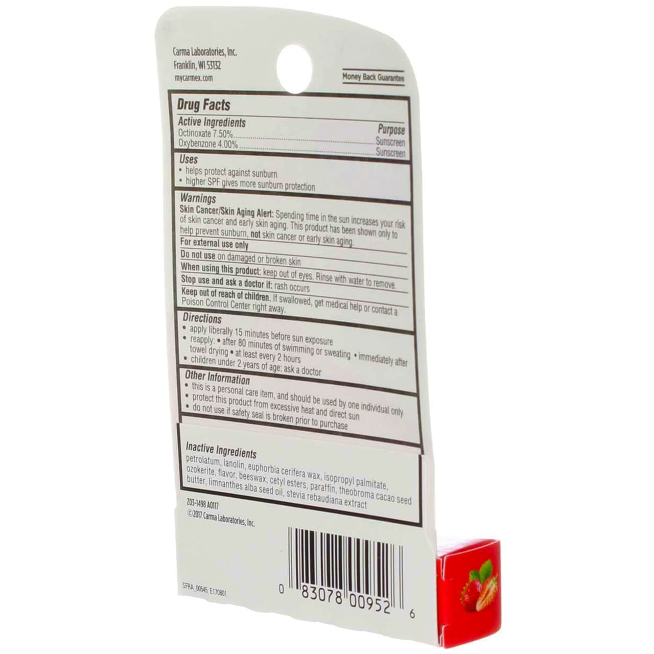 Carmex Click-Stick Moisturizing Lip Balm SPF 15 Strawberry 0.15 oz (Pack of 4)